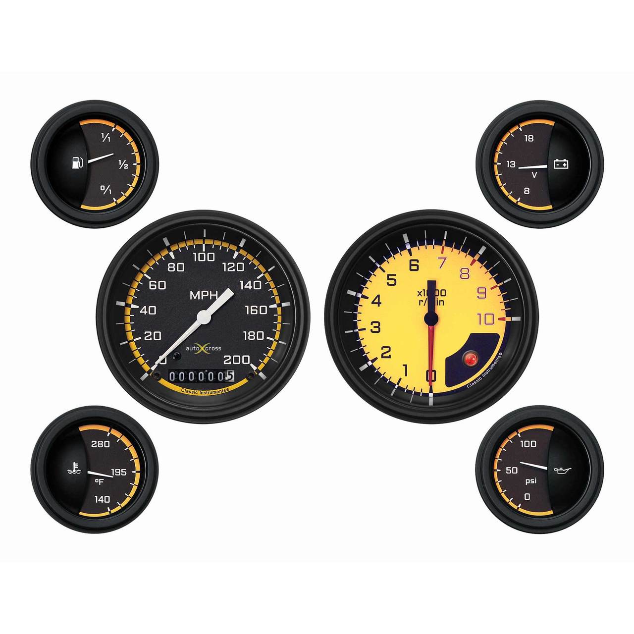 Auto Cross Yellow Six Gauge Set