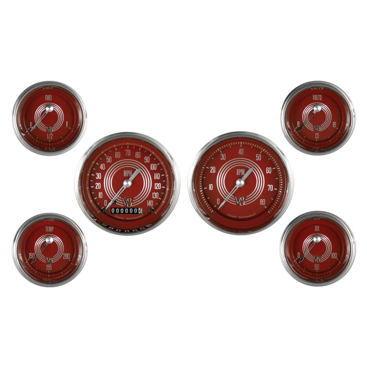 V8 Red Steelie Series Six Gauge Set